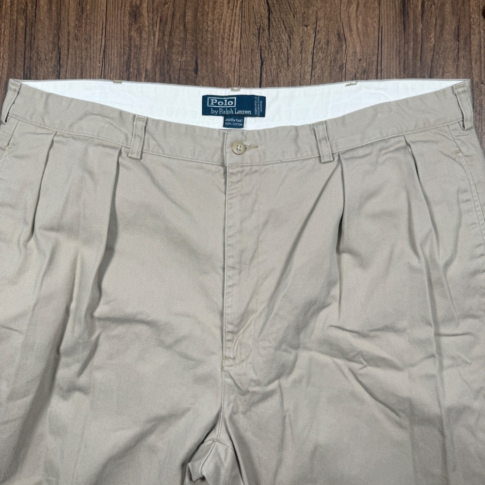 Polo Ralph Lauren Andrew Pant Mens 40x29 Tan Khaki Double Pleated Chino Trousers - Picture 2 of 11